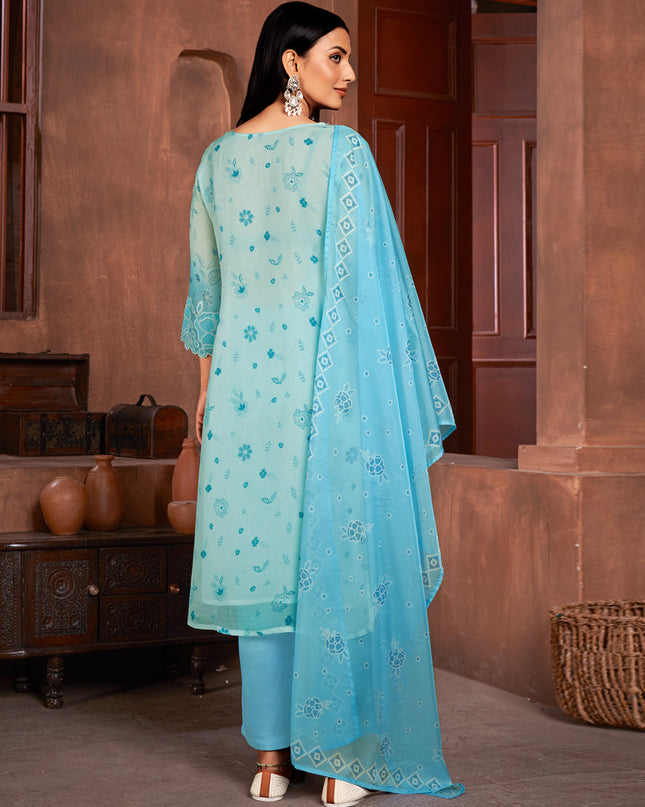 Ice Blue and Sky Blue Organza Readymade Pant Kameez