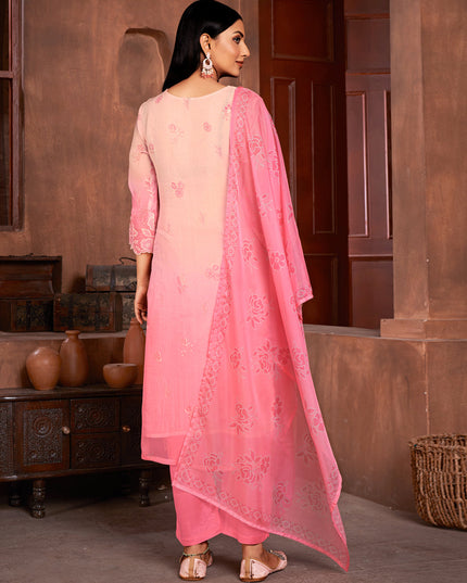 Blush Peach and Cherry Pink Organza Readymade Pant Kameez