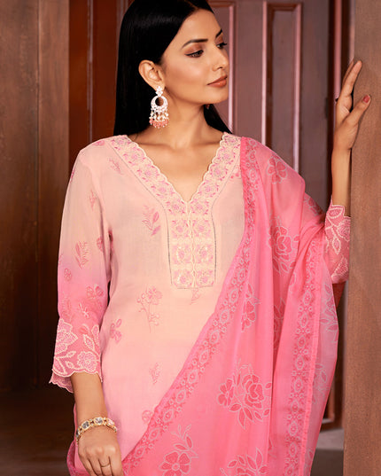 Blush Peach and Cherry Pink Organza Readymade Pant Kameez