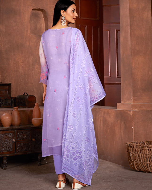 Lavender and White Organza Readymade Pant Kameez