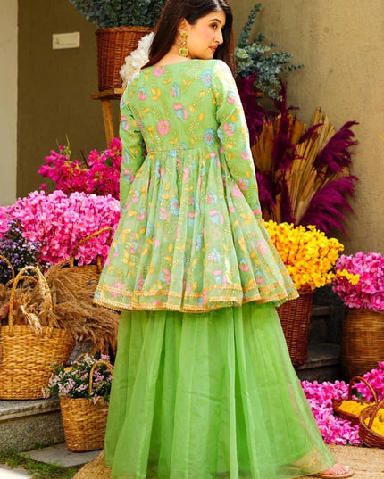 Pista Green Organza Readymade Wedding Sharara Suit