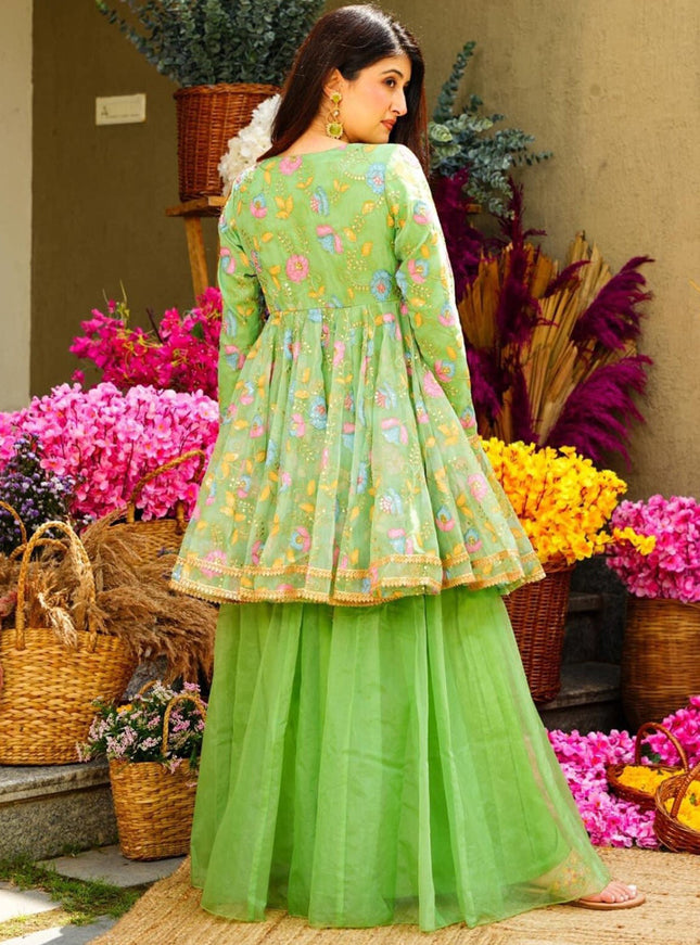 Pista Green Organza Readymade Wedding Sharara Suit