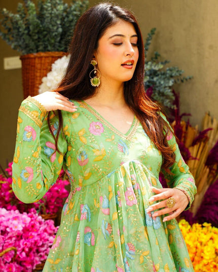 Pista Green Organza Readymade Wedding Sharara Suit