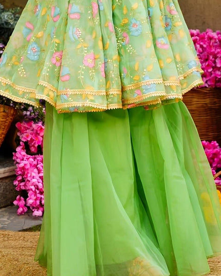 Pista Green Organza Readymade Wedding Sharara Suit