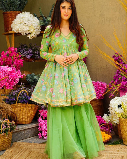 Pista Green Organza Readymade Wedding Sharara Suit