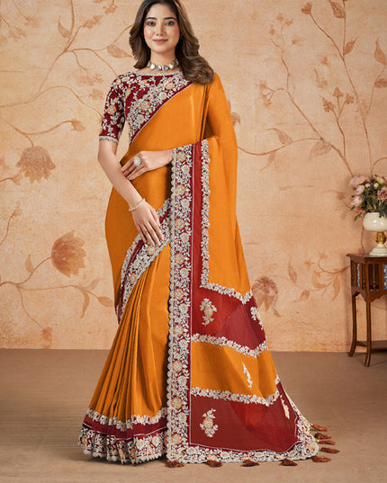Golden Yellow Heavy Designer Wedding Saree