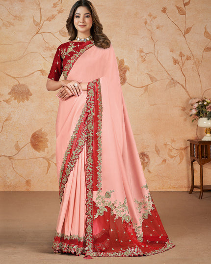 Salmon Pink Heavy Designer Wedding Saree