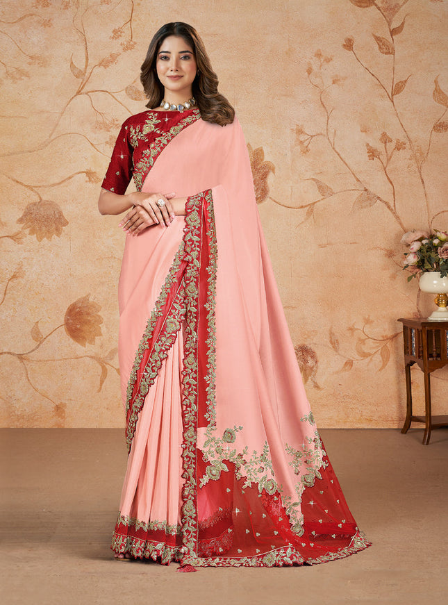 Salmon Pink Heavy Designer Wedding Saree