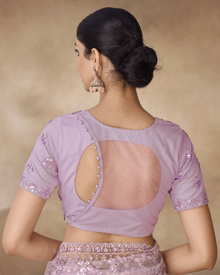 Lilac Net Embroidered Designer Wedding Saree