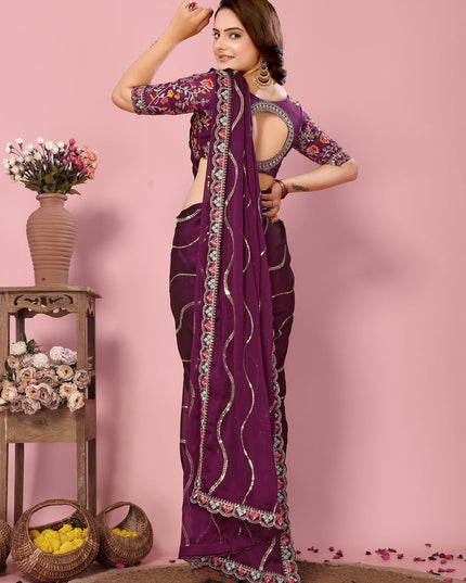 Purple Rangoli Silk Embroidered Saree