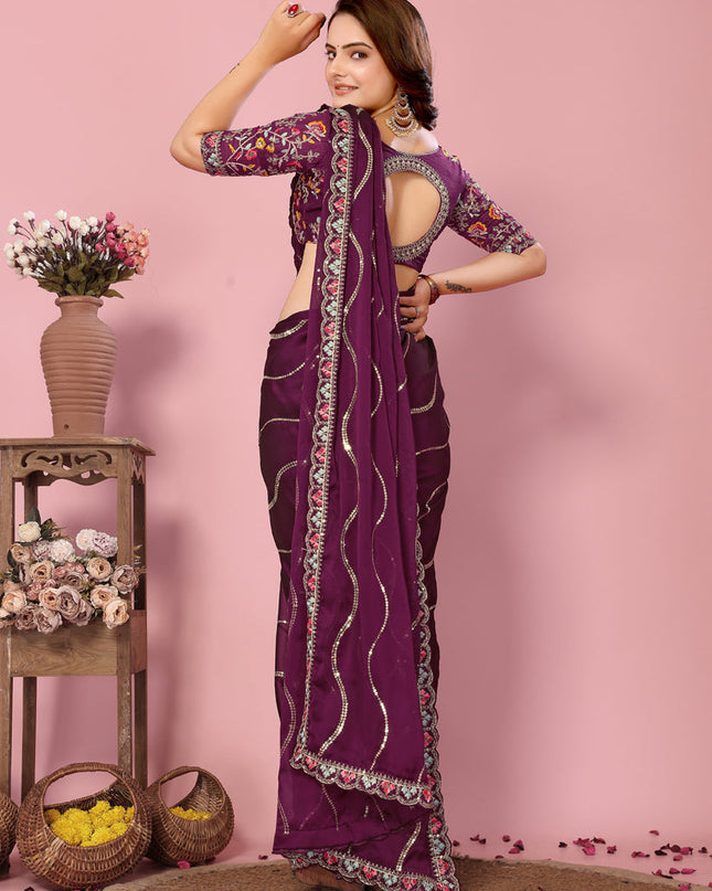 Purple Rangoli Silk Embroidered Saree