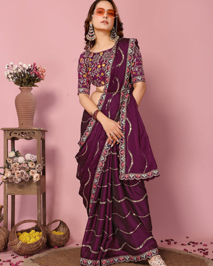 Purple Rangoli Silk Embroidered Saree
