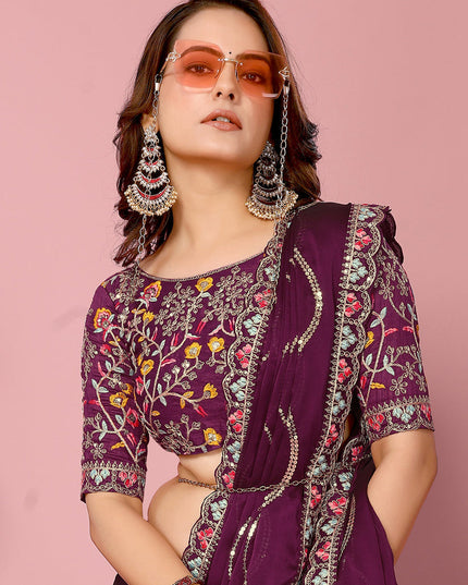 Purple Rangoli Silk Embroidered Saree