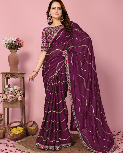 Purple Rangoli Silk Embroidered Saree