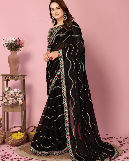 Black Rangoli Silk Embroidered Saree