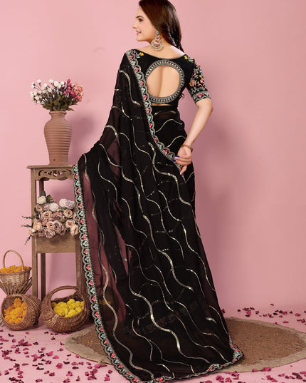 Black Rangoli Silk Embroidered Saree
