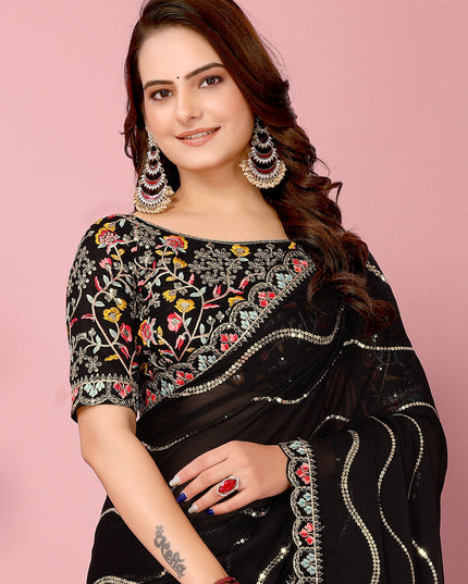 Black Rangoli Silk Embroidered Saree
