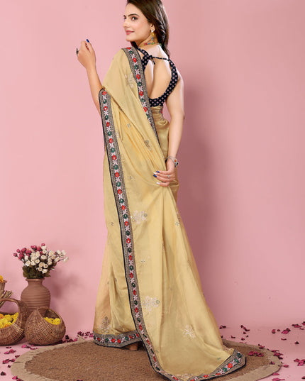 Yellow Organza Silk Embroidered Saree