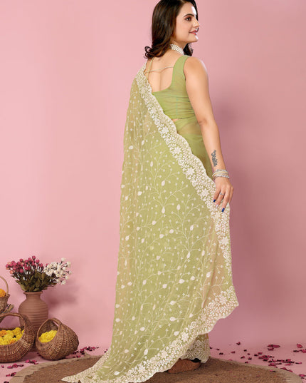 Pista Green Georgette Embroidered Saree