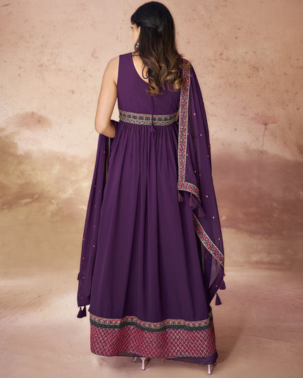 Wine Georgette Readymade Palazzo Kameez