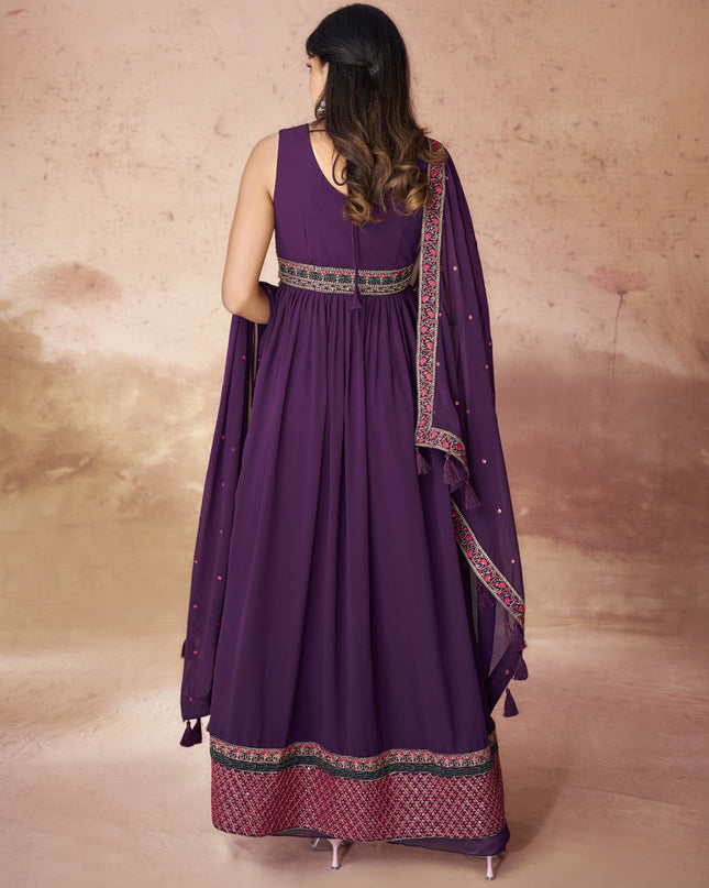 Wine Georgette Readymade Palazzo Kameez