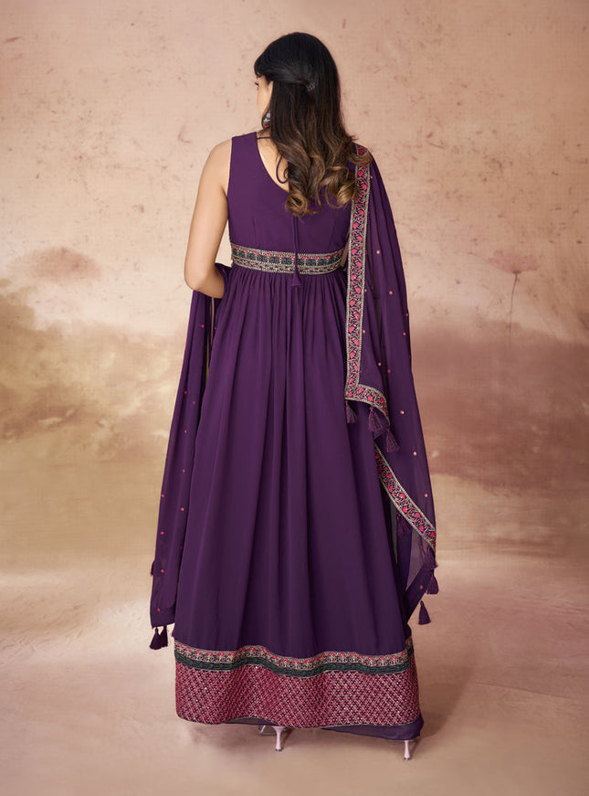 Wine Georgette Readymade Palazzo Kameez