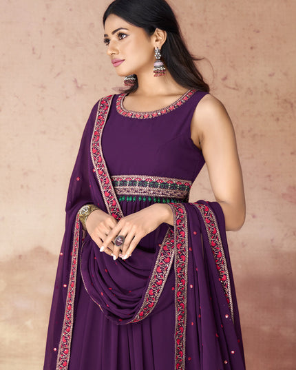 Wine Georgette Readymade Palazzo Kameez