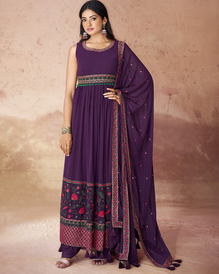 Wine Georgette Readymade Palazzo Kameez