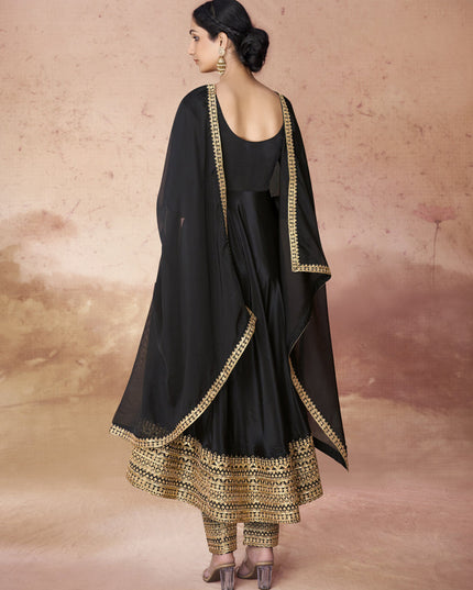 Black Crepe Readymade Anarkali Suit