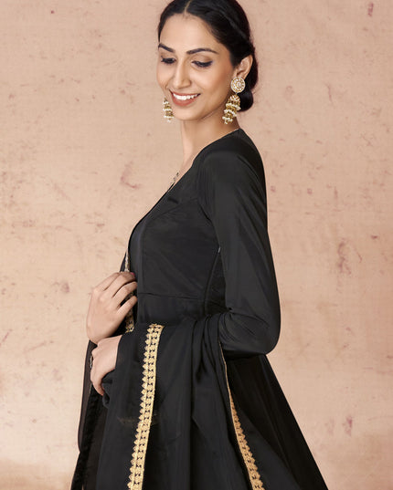Black Crepe Readymade Anarkali Suit