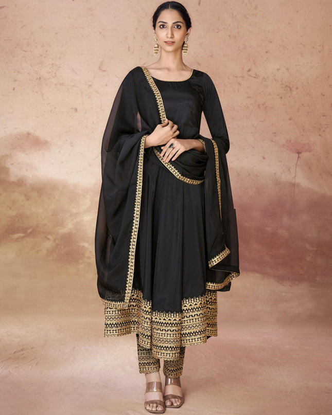 Black Crepe Readymade Anarkali Suit