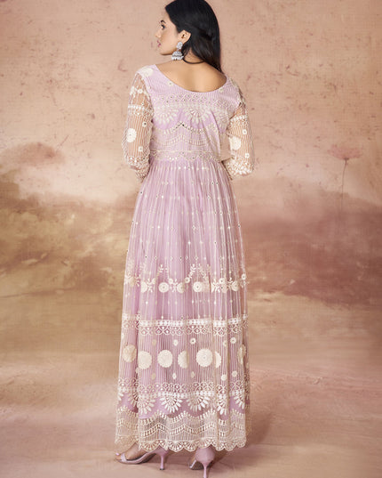 Baby Pink Net Readymade Gown