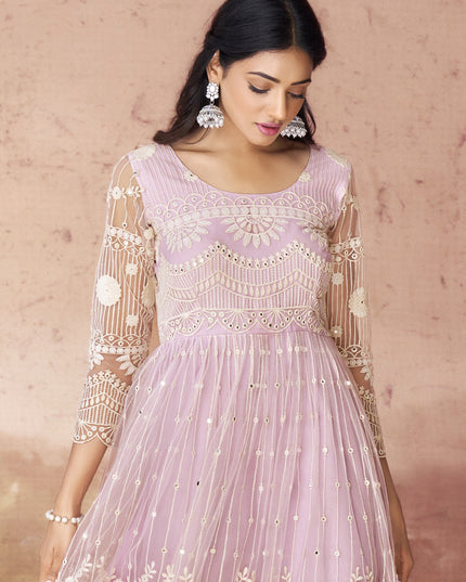 Baby Pink Net Readymade Gown