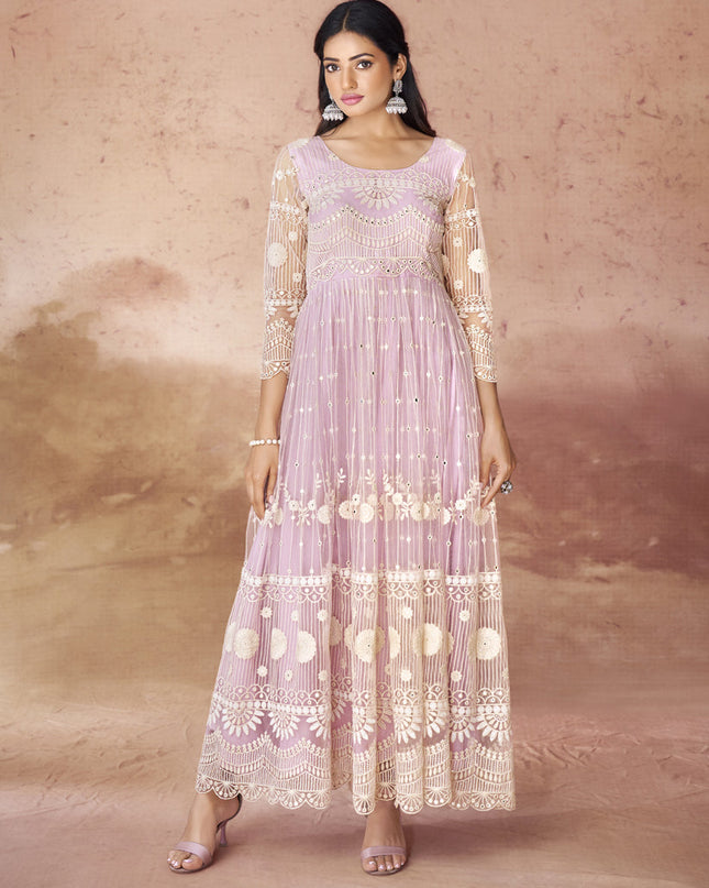 Baby Pink Net Readymade Gown