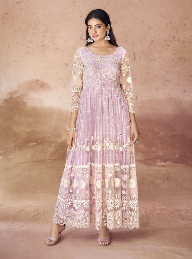 Baby Pink Net Readymade Gown