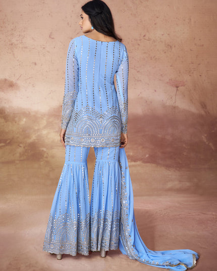 Sky Blue Georgette Readymade Sharara Kameez