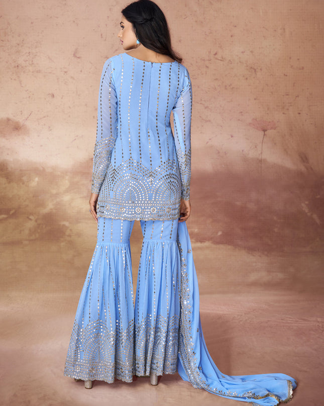 Sky Blue Georgette Readymade Sharara Kameez