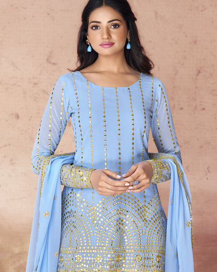 Sky Blue Georgette Readymade Sharara Kameez