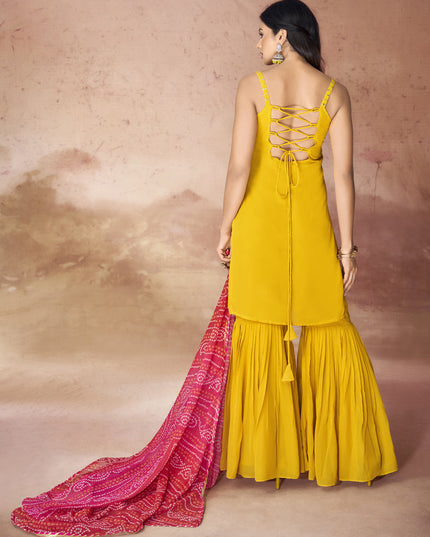 Mustard Georgette Readymade Sharara Kameez