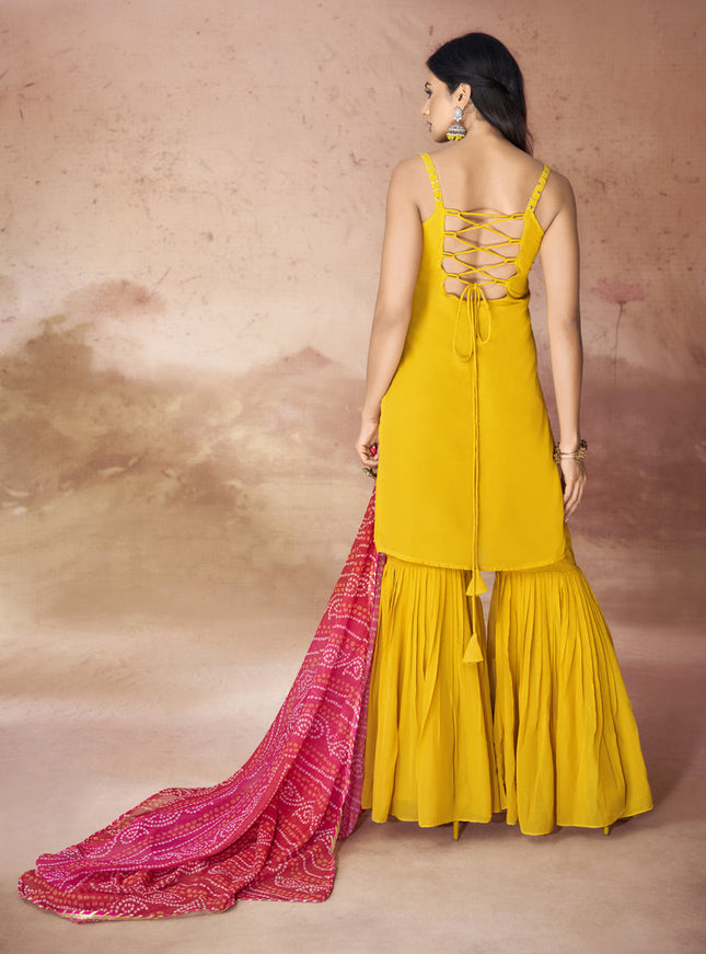 Mustard Georgette Readymade Sharara Kameez