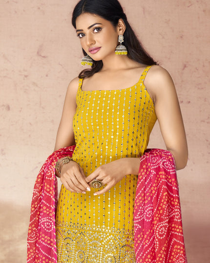 Mustard Georgette Readymade Sharara Kameez