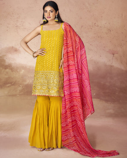 Mustard Georgette Readymade Sharara Kameez