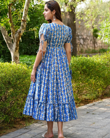 Blue Heavy Rayon Digital Print Readymade Gown