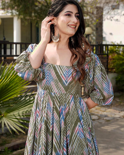 Multi Color Heavy Rayon Digital Print Readymade Gown