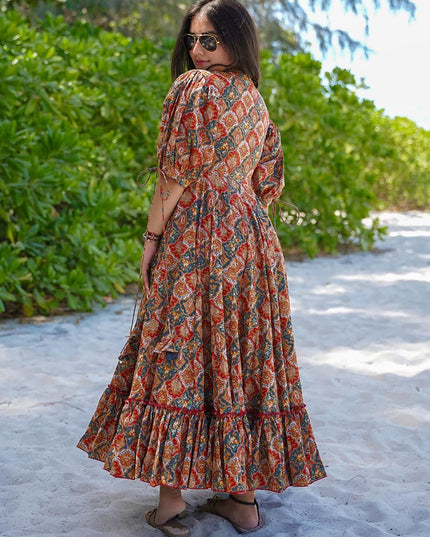 Multi Color Heavy Rayon Digital Print Readymade Gown