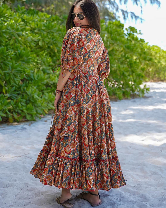 Multi Color Heavy Rayon Digital Print Readymade Gown