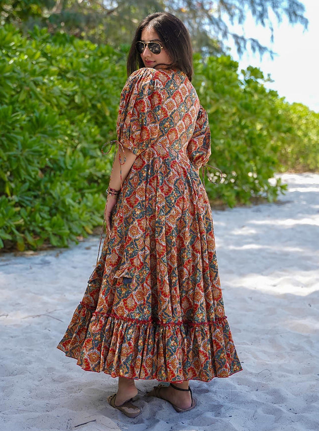 Multi Color Heavy Rayon Digital Print Readymade Gown