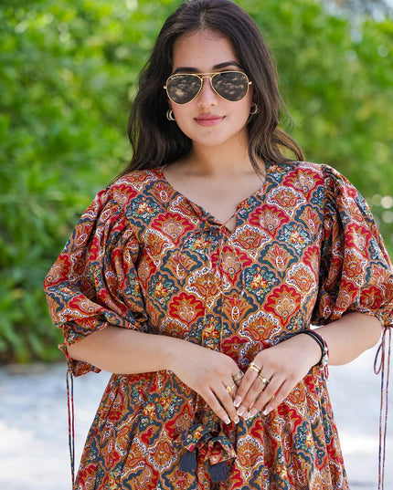 Multi Color Heavy Rayon Digital Print Readymade Gown