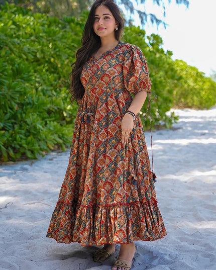 Multi Color Heavy Rayon Digital Print Readymade Gown