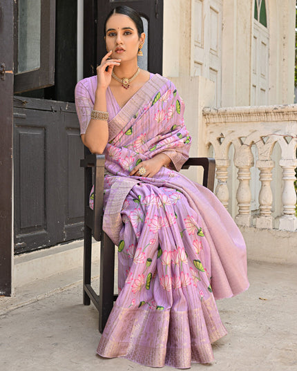 Purple Banarasi Silk Zari Woven Saree For Festival